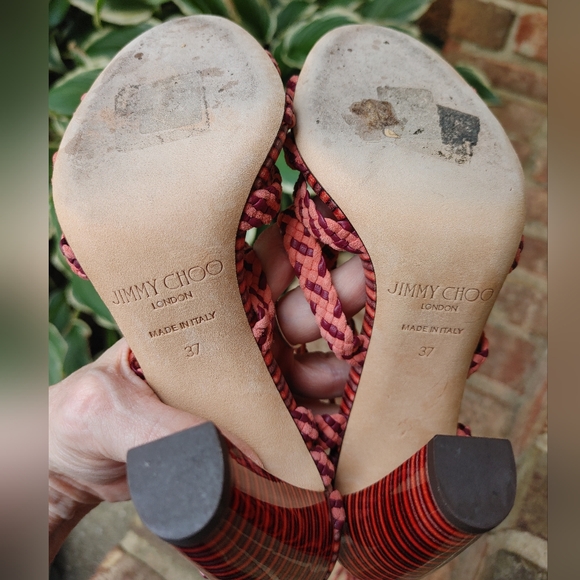 Jimmy Choo Trix 100mm Woven Multi-Wrap Sandal, Dark Shiraz/Coral 37 - Picture 12 of 16